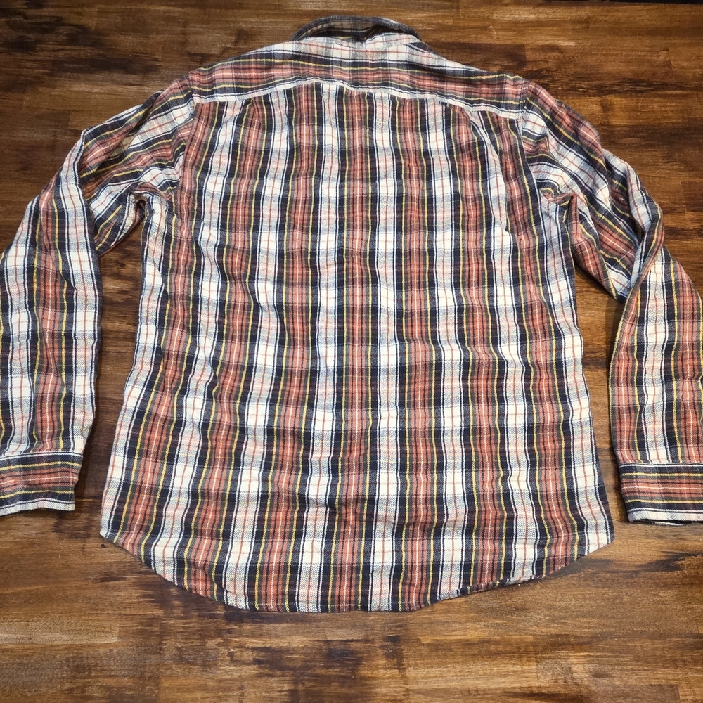 J Crew California Midweight Flannel Button Orange Plaid Slim Mens M Lumberjack - Picture 8 of 8
